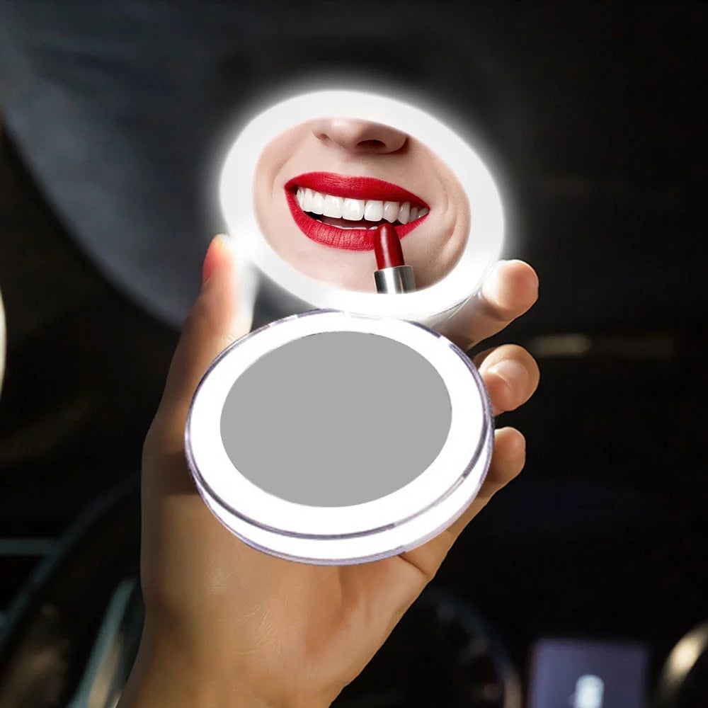 Miroir de maquillage portable rechargeable à LED