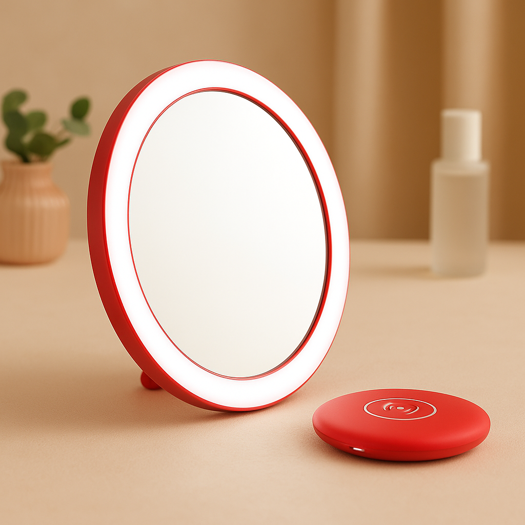 Miroir de maquillage portable rechargeable à LED